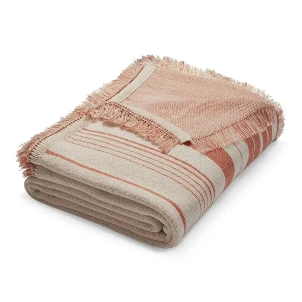 Mainstays Coral and Cream Striped Throw Blanket - Picture 2 of 7